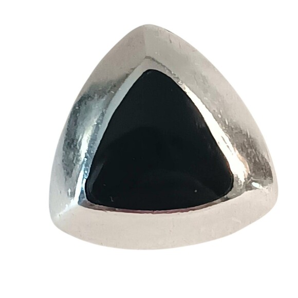 Vintage 925 Sterling Silver Black Onyx Triangle Modernist Post Earrings 3/4 Inch - Picture 7 of 9